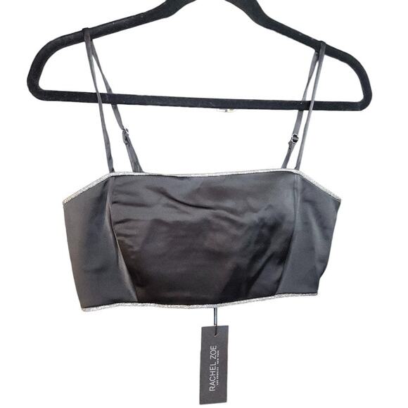 RACHEL ZOE Black Satin‎ Corset Crop Tube Top Metallic Trim size 4 NWT - Picture 2 of 4